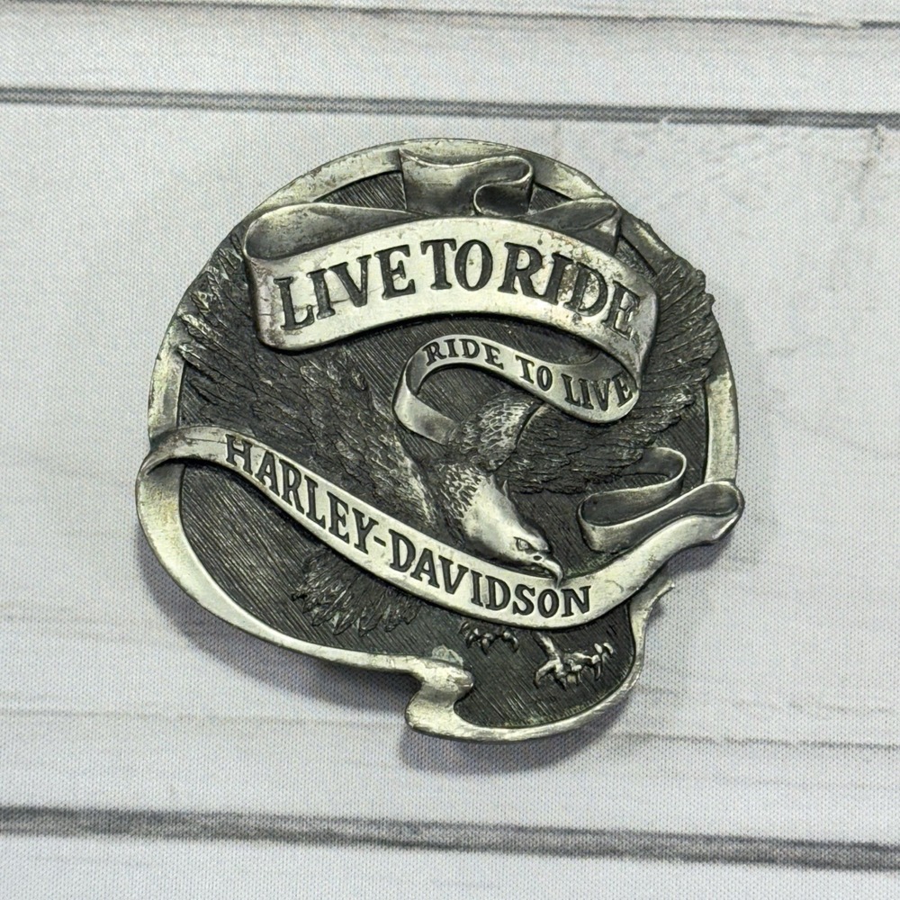 Harley Davidson Belt Buckle Unisex OS Silver Vintage Eagle Live to Ride Biker